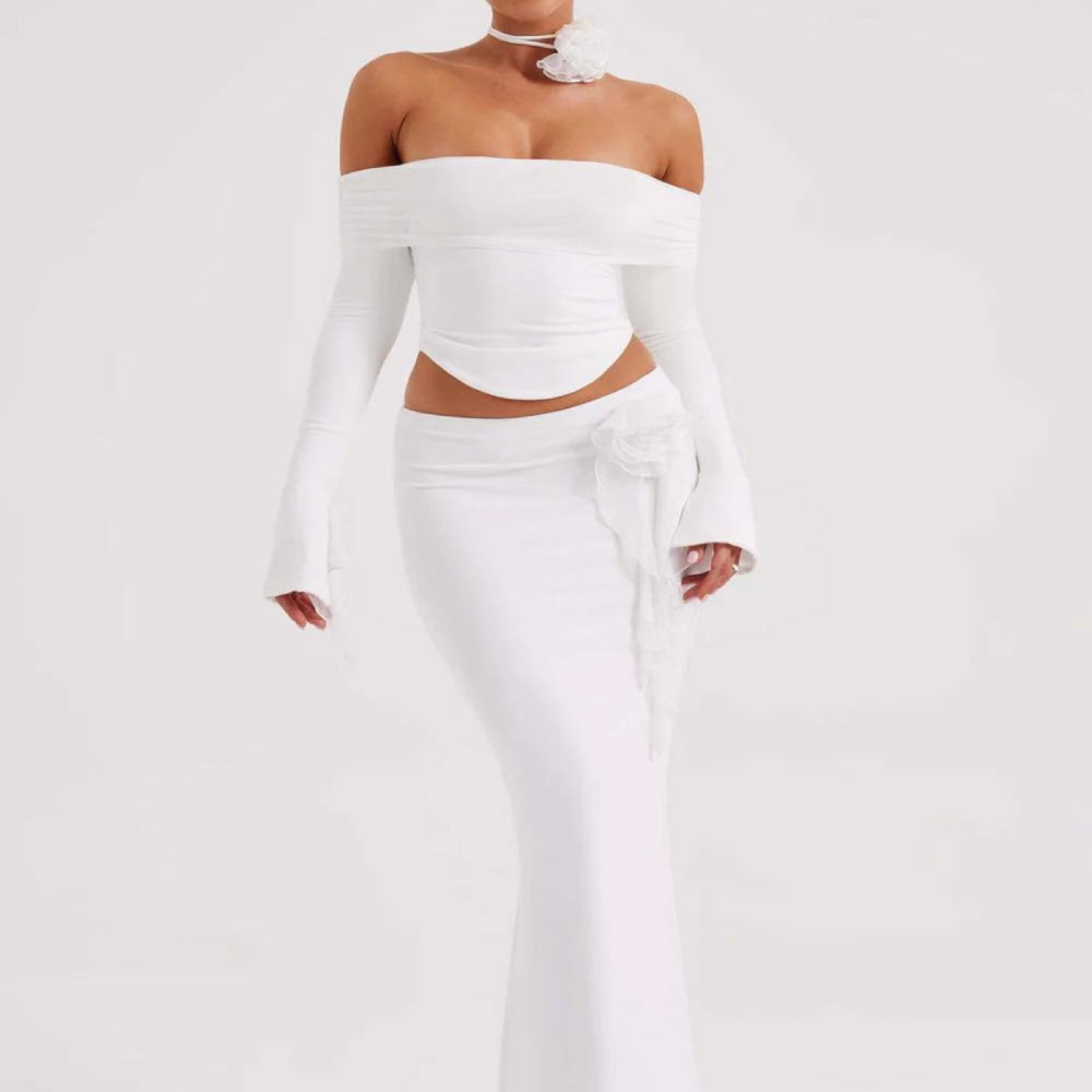 White Flare Long Sleeve Dress