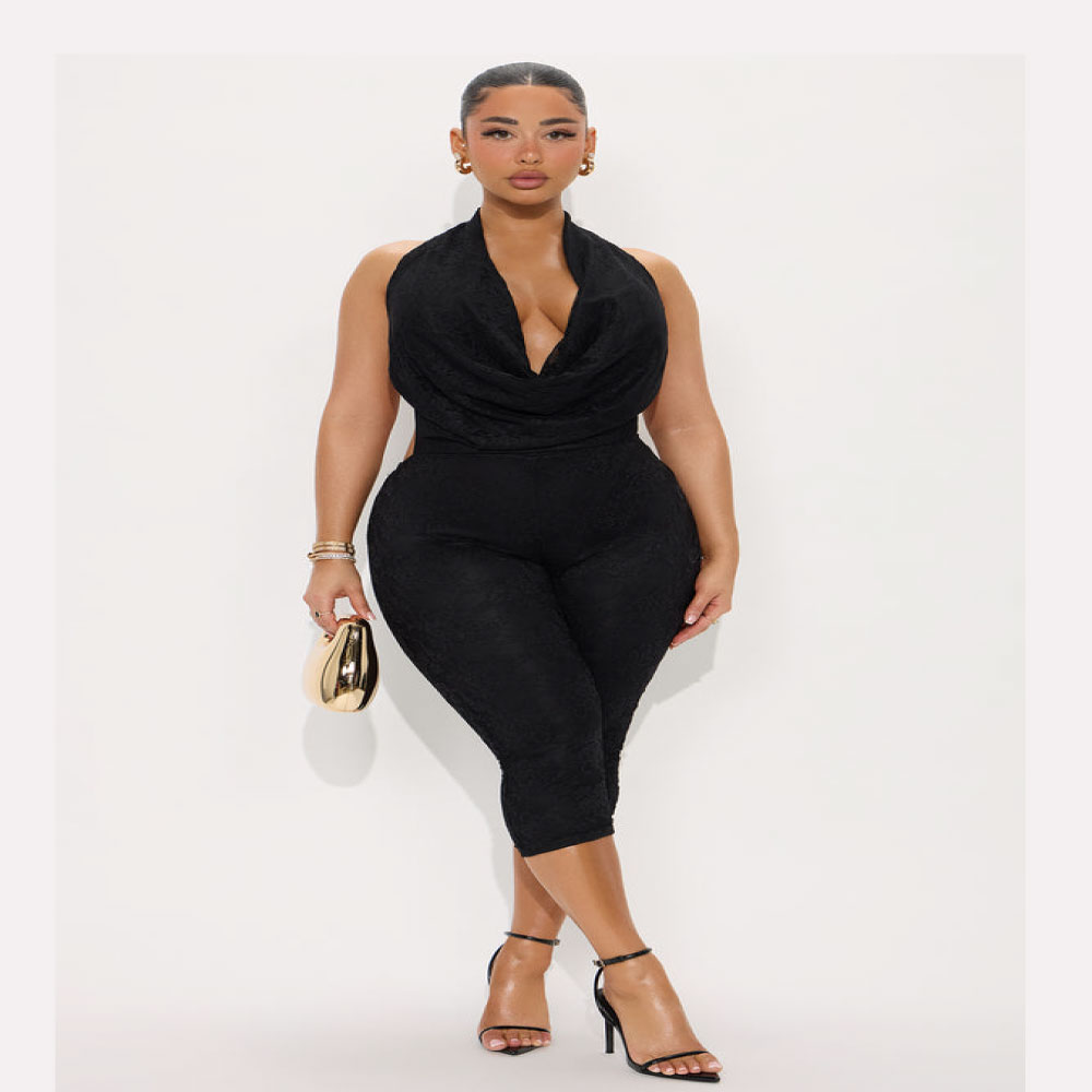 Best Bahavior Lace Capri Jumpsuit - Black