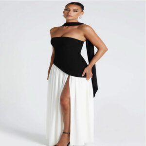 Maxi Dress with Scarf Black White